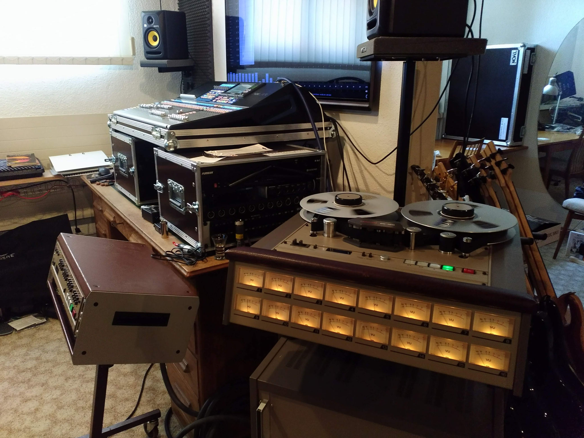 Recording Setup with Tascam 85-16B Recorder and Presonus Studiolive 32 Professional Digital Mix System